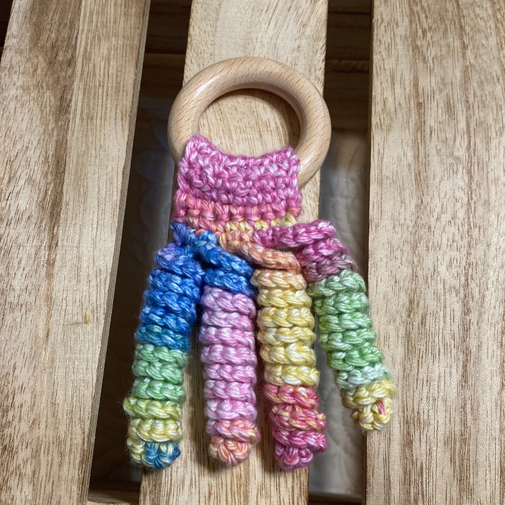 Baby Teether - natural wood Octo teething ring